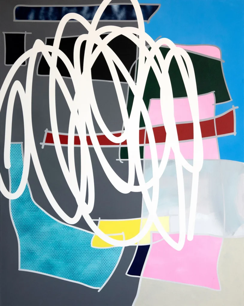 fat white line in front of different colour fields with grey outlines